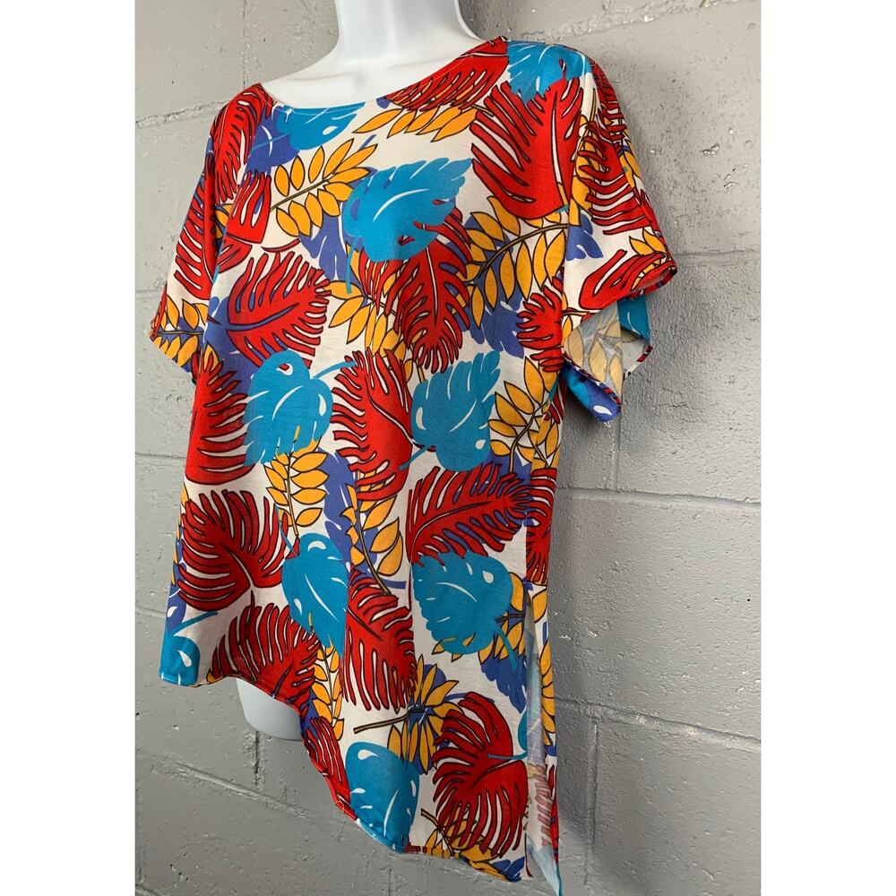 Vintage Vera Neumann Tropical Print Top, 80s Hawaiian Side Tie, M/L - Picture 2 of 10
